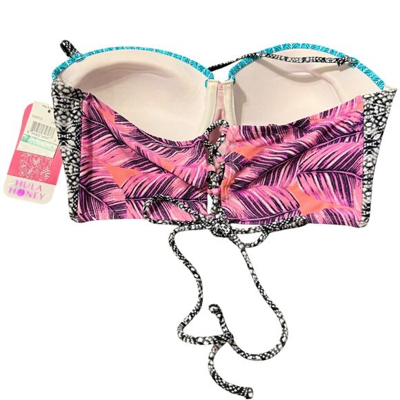 NWT hula honey pink and teal floral tropical print push up swim top size M - Picture 3 of 6